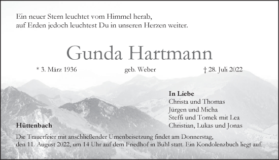 Traueranzeige von Gunda Hartmann von Pegnitz-Zeitung
