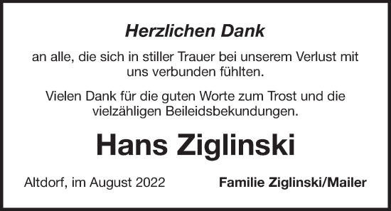 Traueranzeige von Hans Ziglinski von Der Bote