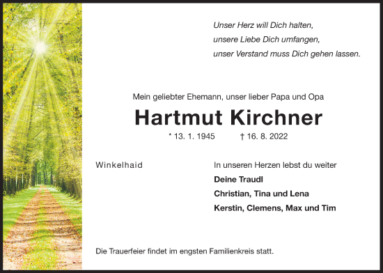 Traueranzeige von Hartmut Kirchner von Der Bote
