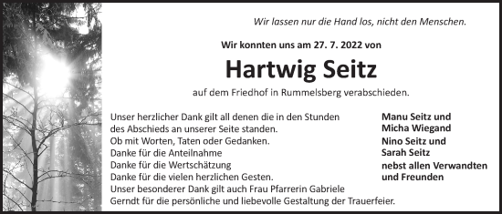 Traueranzeige von Hartwig Seitz von Der Bote