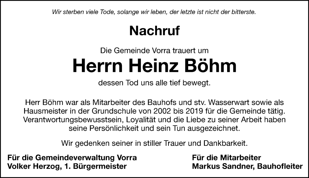 Traueranzeige für Heinz Böhm vom 30.07.2022 aus Hersbrucker Zeitung Lokal