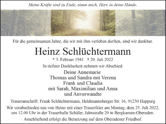 Traueranzeige von Heinz Schlüchtermann von Hersbrucker Zeitung Lokal