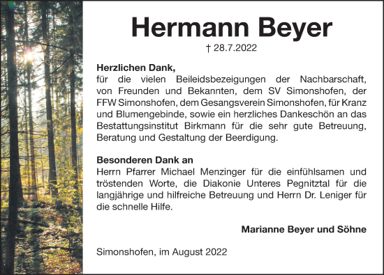 Traueranzeige von Hermann Beyer von Pegnitz-Zeitung