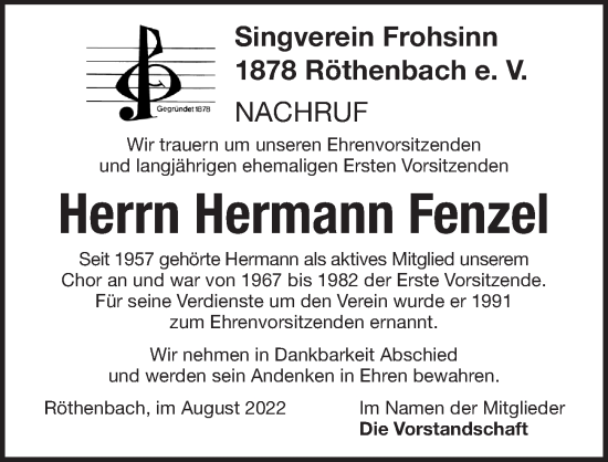 Traueranzeige von Hermann Fenzel von Pegnitz-Zeitung