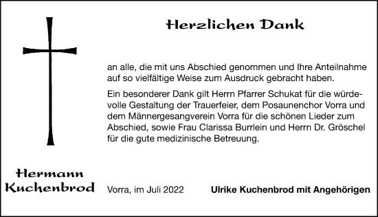 Traueranzeige von Hermann Kuchenbrod von Hersbrucker Zeitung Lokal
