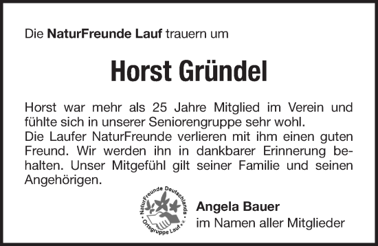Traueranzeige von Horst Gründel von Pegnitz-Zeitung