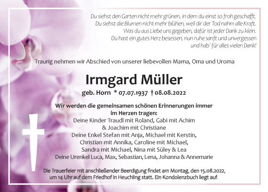 Traueranzeige von Irmgard Müller von Pegnitz-Zeitung