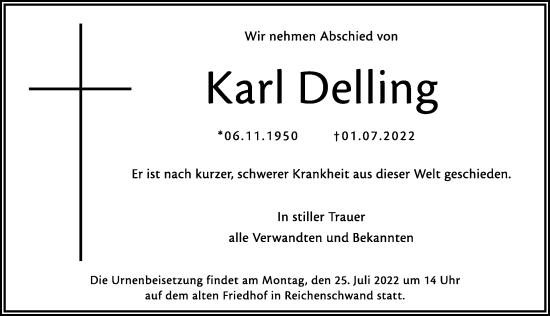 Traueranzeige von Karl Delling von Hersbrucker Zeitung Lokal