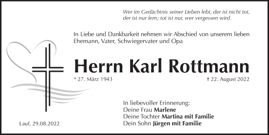 Traueranzeige von Karl Rottmann von Pegnitz-Zeitung