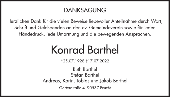 Traueranzeige von Konrad Barthel von Der Bote