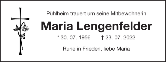Traueranzeige von Maria Lengenfelder von Der Bote