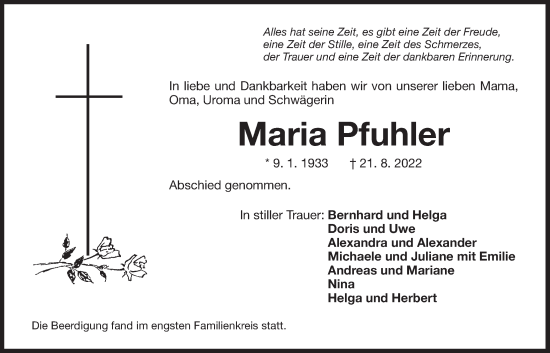 Traueranzeige von Maria Pfuhler von Der Bote