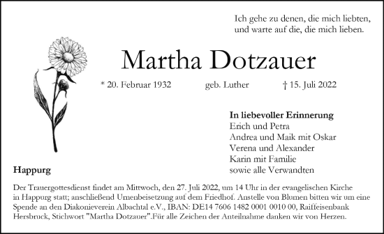Traueranzeige von Martha Dotzauer von Hersbrucker Zeitung Lokal