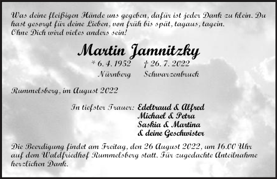 Traueranzeige von Martin Jamnitzky von Der Bote