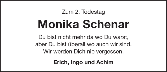 Traueranzeige von Monika Schenar von Der Bote