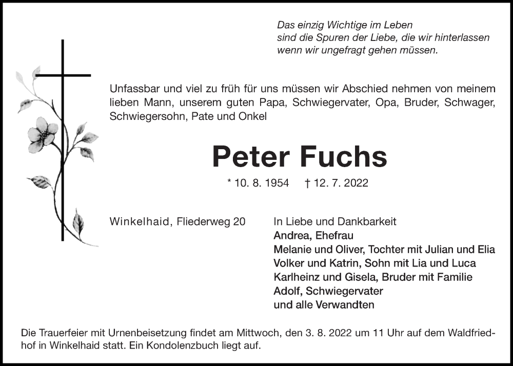  Traueranzeige für Peter Fuchs vom 02.08.2022 aus Der Bote