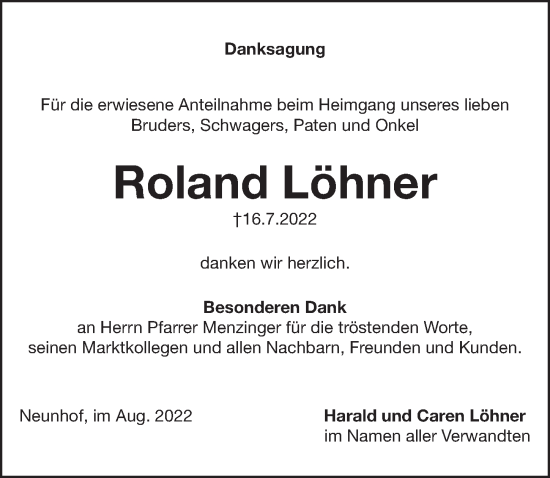 Traueranzeige von Roland Löhner von Pegnitz-Zeitung