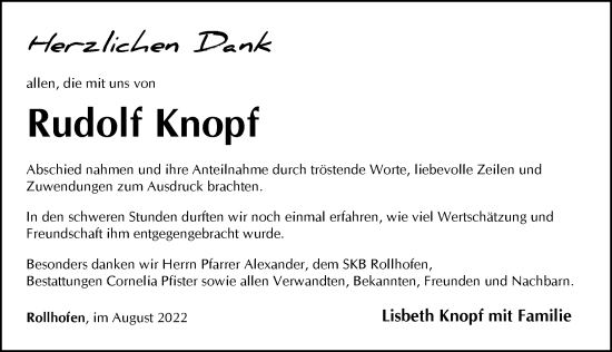 Traueranzeige von Rudolf Knopf von Pegnitz-Zeitung