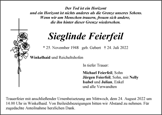 Traueranzeige von Sieglinde Feierfeil von Der Bote