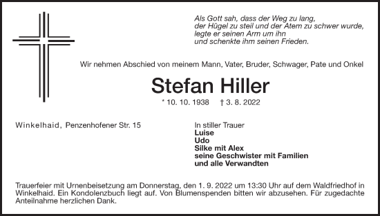 Traueranzeige von Stefan Hiller von Der Bote