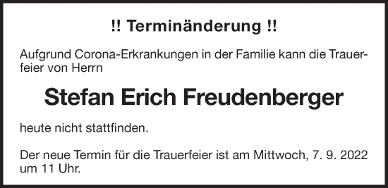 Traueranzeige von Stefan Erich Freudenberger von Der Bote