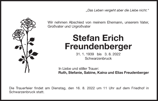 Traueranzeige von Stefan Erich Freundenberger von Der Bote