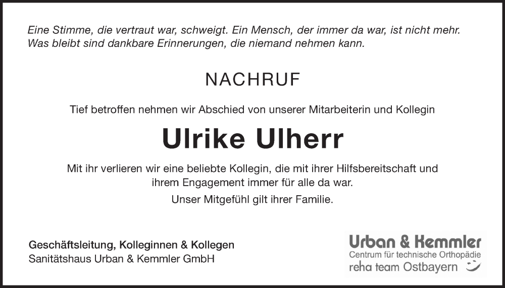  Traueranzeige für Ulrike Ulherr vom 02.08.2022 aus Der Bote