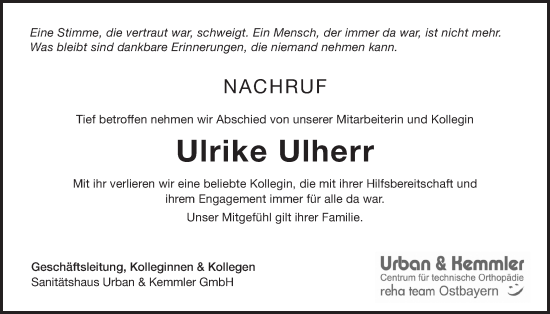 Traueranzeige von Ulrike Ulherr von Der Bote