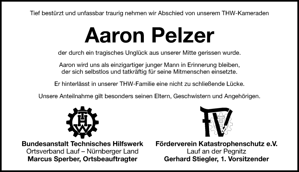  Traueranzeige für Aaron Pelzer vom 24.09.2022 aus Hersbrucker Zeitung Lokal