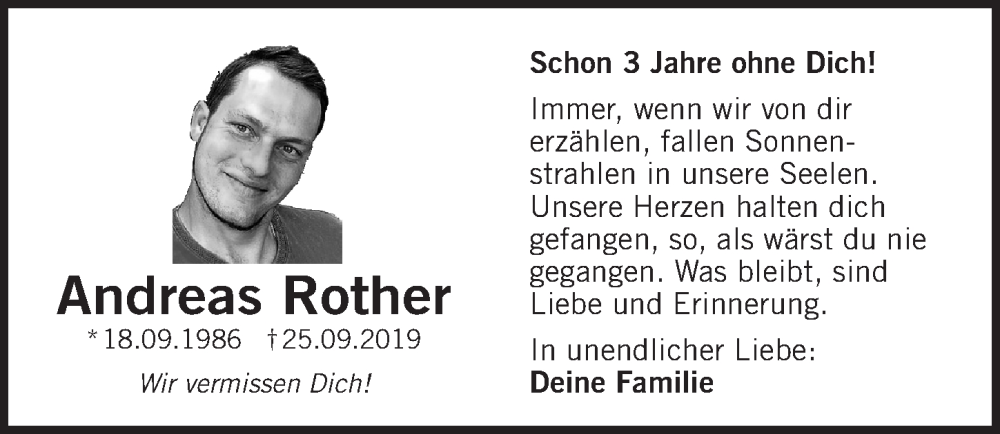  Traueranzeige für Andreas Rother vom 24.09.2022 aus Der Bote