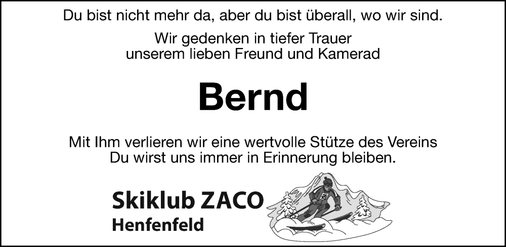  Traueranzeige für Bernd  vom 21.09.2022 aus Hersbrucker Zeitung Lokal