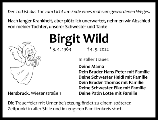 Traueranzeige von Birgit Wild von Hersbrucker Zeitung Lokal