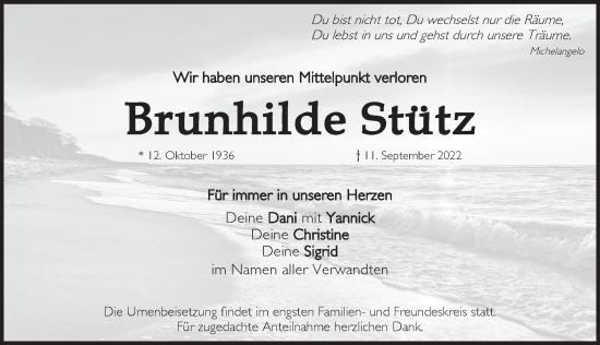 Traueranzeige von Brunhilde Stütz von Pegnitz-Zeitung
