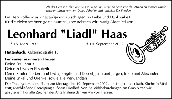 Traueranzeige von Leonhard Haas von Pegnitz-Zeitung