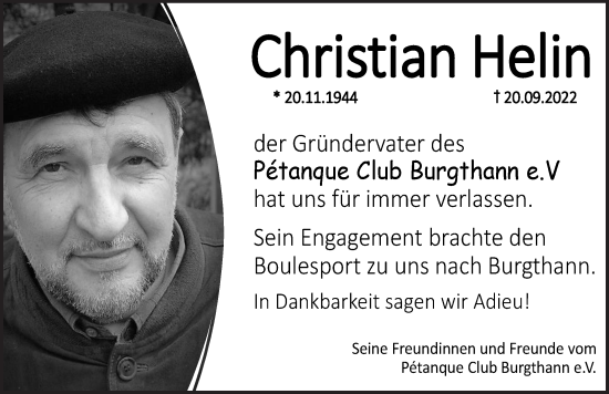 Traueranzeige von Christian Helin von Der Bote