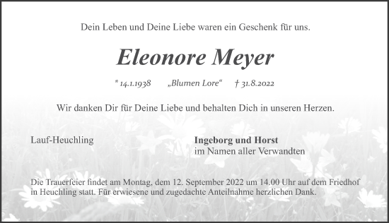Traueranzeige von Eleonore Meyer von Pegnitz-Zeitung