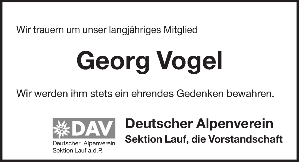  Traueranzeige für Georg Vogel vom 24.09.2022 aus Pegnitz-Zeitung