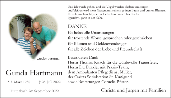 Traueranzeige von Gunda Hartmann von Pegnitz-Zeitung