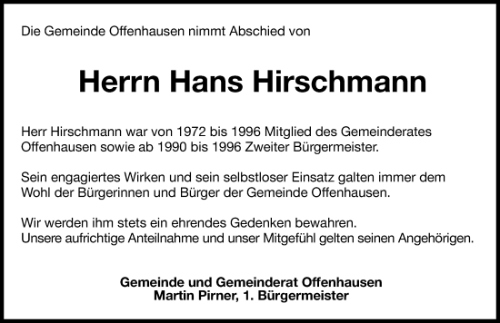 Traueranzeige von Hans Hirschmann von Hersbrucker Zeitung Lokal