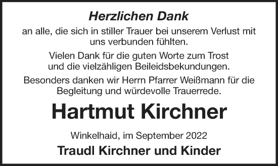 Traueranzeige von Hartmut Kirchner von Der Bote