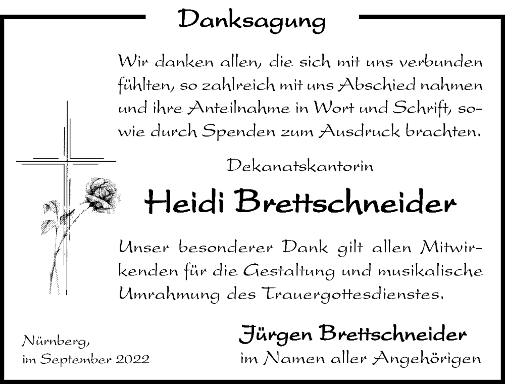 Traueranzeige für Heidi Brettschneider vom 17.09.2022 aus Hersbrucker Zeitung Lokal