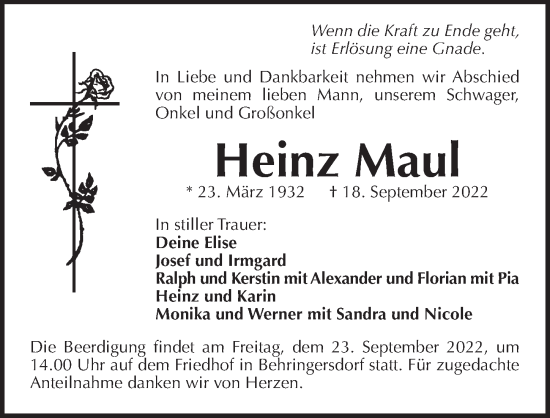 Traueranzeige von Heinz Maul von Pegnitz-Zeitung