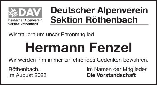 Traueranzeige von Hermann Fenzel von Pegnitz-Zeitung