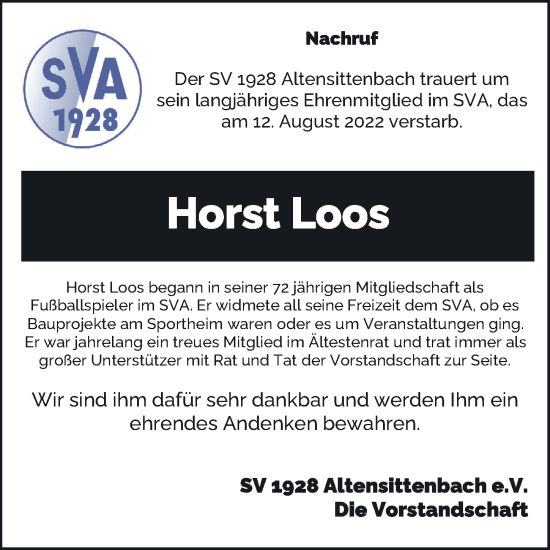 Traueranzeige von Horst Loos von Hersbrucker Zeitung Lokal