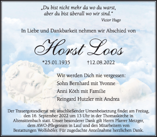 Traueranzeige von Horst Loos von Hersbrucker Zeitung Lokal