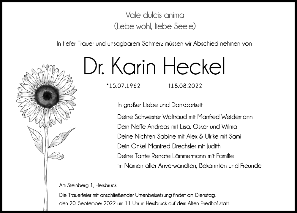  Traueranzeige für Karin Heckel vom 17.09.2022 aus Hersbrucker Zeitung Lokal