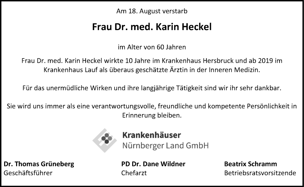  Traueranzeige für Karin Heckel vom 24.09.2022 aus Hersbrucker Zeitung Lokal