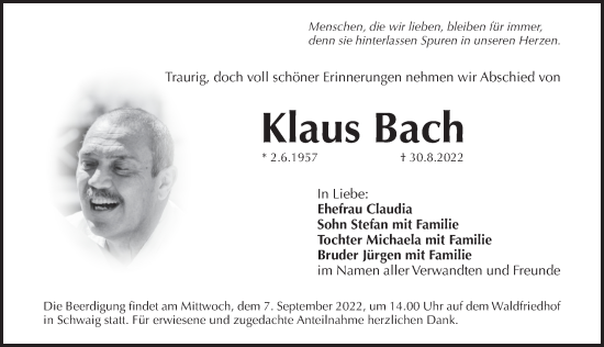 Traueranzeige von Klaus Bach von Pegnitz-Zeitung