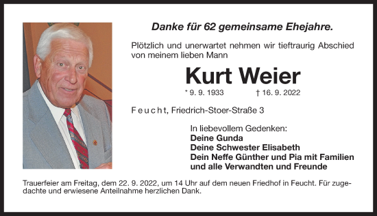 Traueranzeige von Kurt Weier von Der Bote