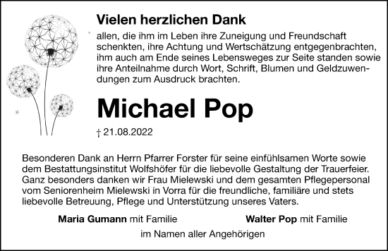 Traueranzeige von Michael Pop von Hersbrucker Zeitung Lokal